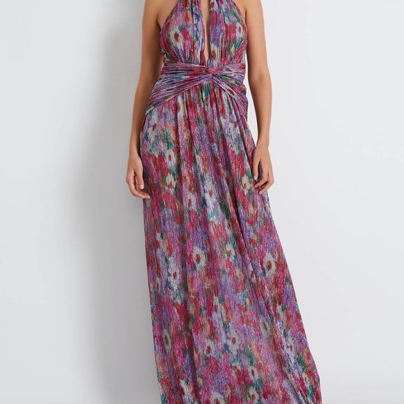 patbo printed lurex keyhole gown-size 2 - Picture 1 of 5